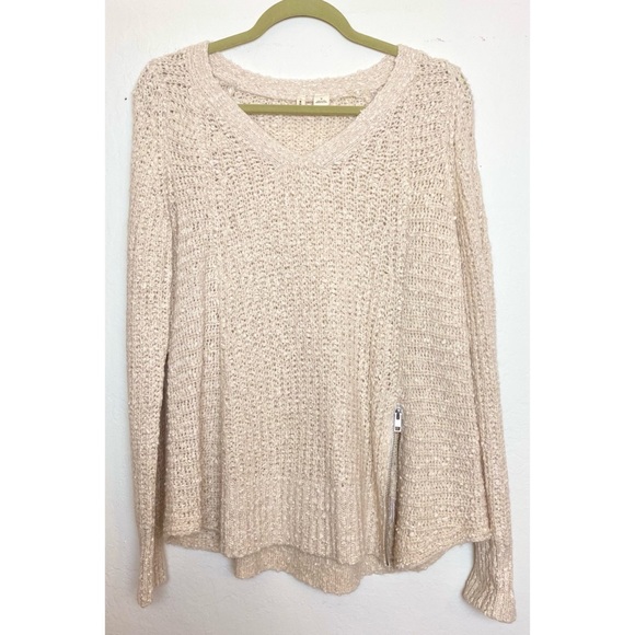 Anthropologie Moth Cream Knit Sweater with Side Zipper Detail - Picture 1 of 5